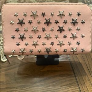 Jimmy Choo Pink Star Studded Zip Around Wallet
